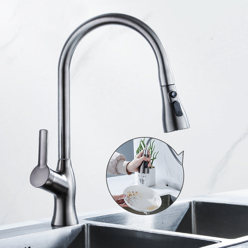 Contemporary Retractable Kitchen Faucet Copper Single Handle High Arc Kitchen Faucet Clearhalo 'Home Improvement' 'home_improvement' 'home_improvement_kitchen_faucets' 'Kitchen Faucets' 'Kitchen Remodel & Kitchen Fixtures' 'Kitchen Sinks & Faucet Components' 'kitchen_faucets' 6502568