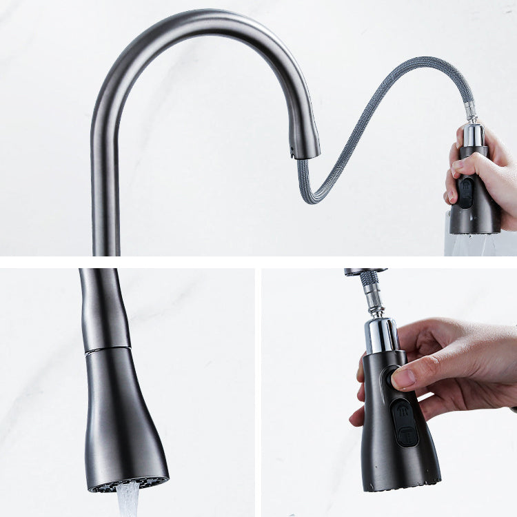 Contemporary Retractable Kitchen Faucet Copper Single Handle High Arc Kitchen Faucet Clearhalo 'Home Improvement' 'home_improvement' 'home_improvement_kitchen_faucets' 'Kitchen Faucets' 'Kitchen Remodel & Kitchen Fixtures' 'Kitchen Sinks & Faucet Components' 'kitchen_faucets' 6502573