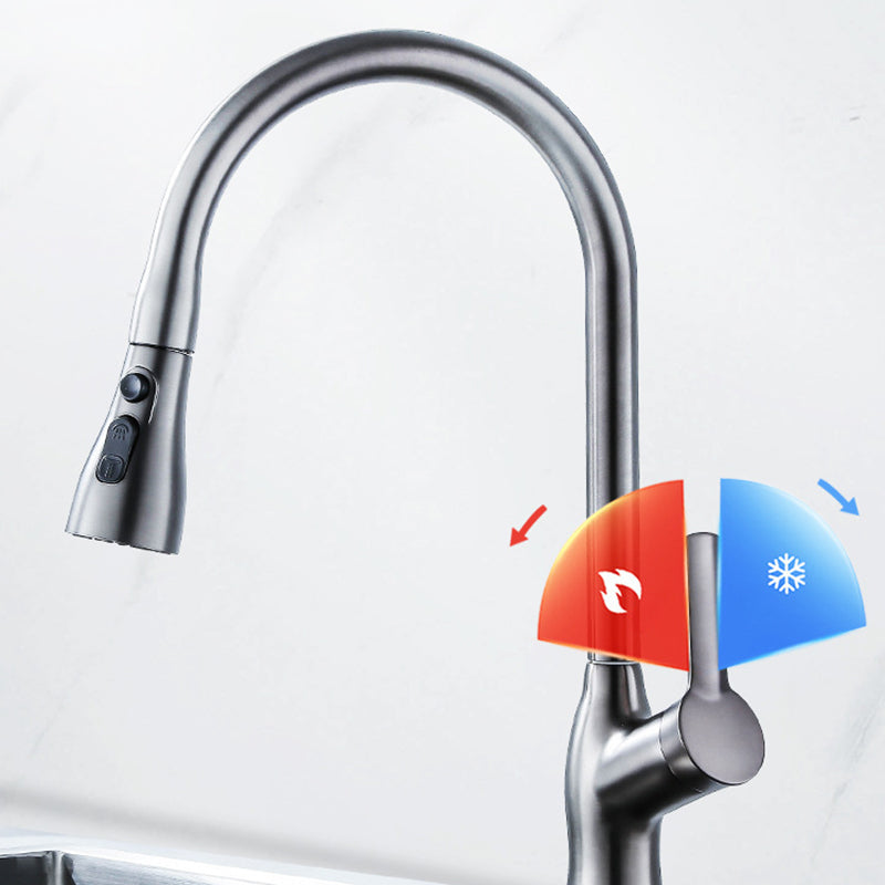 Contemporary Retractable Kitchen Faucet Copper Single Handle High Arc Kitchen Faucet Clearhalo 'Home Improvement' 'home_improvement' 'home_improvement_kitchen_faucets' 'Kitchen Faucets' 'Kitchen Remodel & Kitchen Fixtures' 'Kitchen Sinks & Faucet Components' 'kitchen_faucets' 6502577