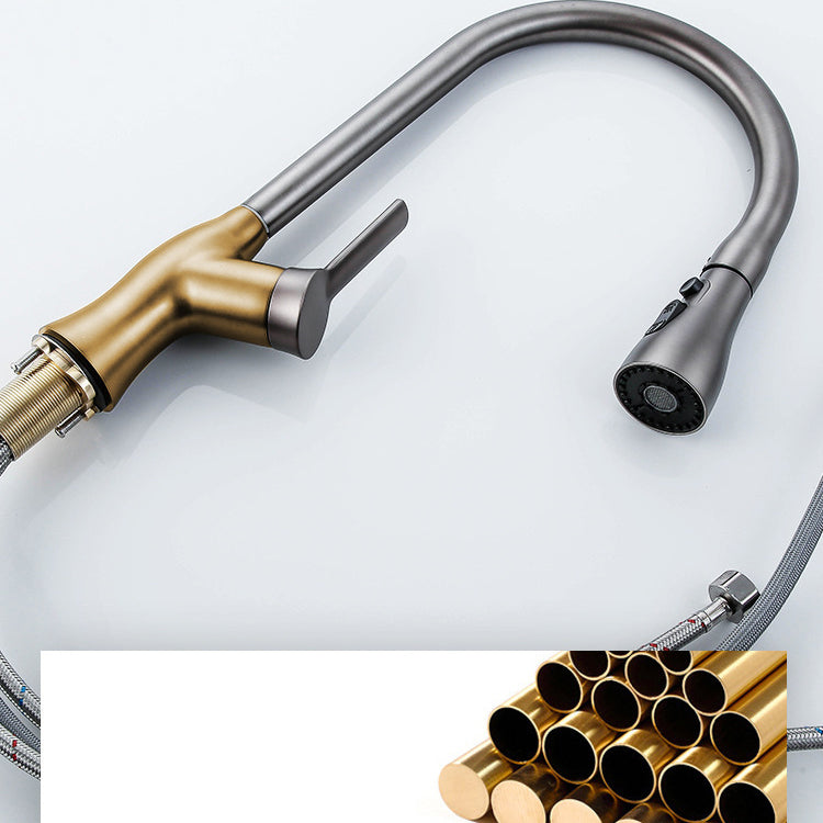 Contemporary Retractable Kitchen Faucet Copper Single Handle High Arc Kitchen Faucet Clearhalo 'Home Improvement' 'home_improvement' 'home_improvement_kitchen_faucets' 'Kitchen Faucets' 'Kitchen Remodel & Kitchen Fixtures' 'Kitchen Sinks & Faucet Components' 'kitchen_faucets' 6502579