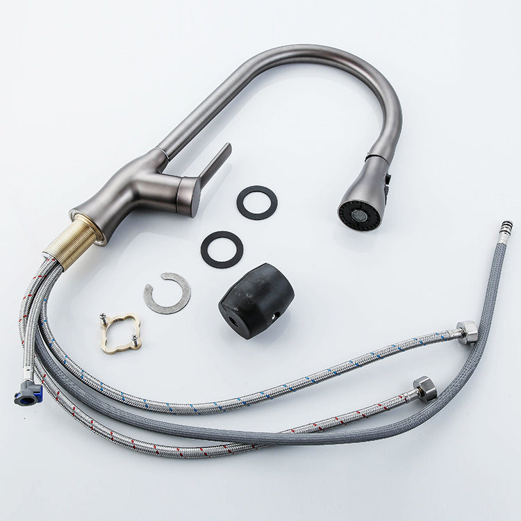 Contemporary Retractable Kitchen Faucet Copper Single Handle High Arc Kitchen Faucet Clearhalo 'Home Improvement' 'home_improvement' 'home_improvement_kitchen_faucets' 'Kitchen Faucets' 'Kitchen Remodel & Kitchen Fixtures' 'Kitchen Sinks & Faucet Components' 'kitchen_faucets' 6502580