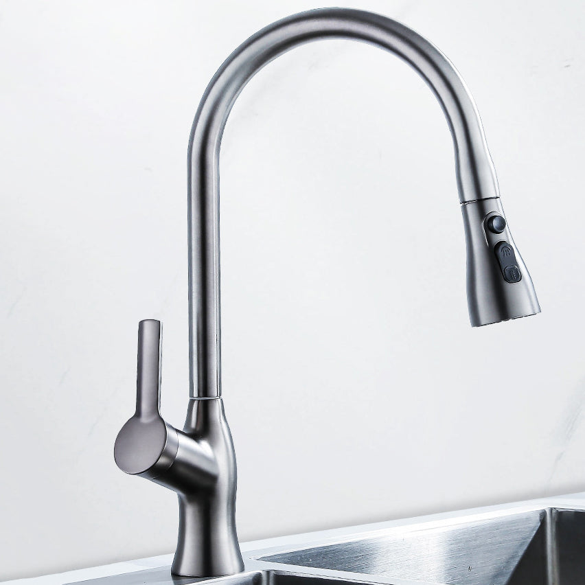 Contemporary Retractable Kitchen Faucet Copper Single Handle High Arc Kitchen Faucet Clearhalo 'Home Improvement' 'home_improvement' 'home_improvement_kitchen_faucets' 'Kitchen Faucets' 'Kitchen Remodel & Kitchen Fixtures' 'Kitchen Sinks & Faucet Components' 'kitchen_faucets' 6502581