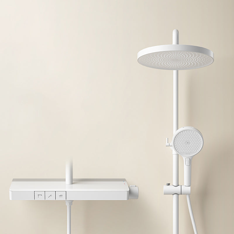 Modern Shower System Brass Volume Control Slide Bar Included Shower Combo Cream Three-function Hot and Cold Models Clearhalo 'Bathroom Remodel & Bathroom Fixtures' 'Home Improvement' 'home_improvement' 'home_improvement_shower_faucets' 'Shower Faucets & Systems' 'shower_faucets' 'Showers & Bathtubs Plumbing' 'Showers & Bathtubs' 6502602