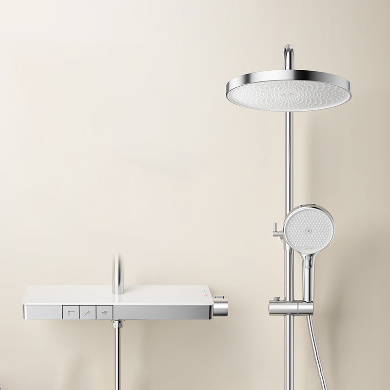 Modern Shower System Brass Volume Control Slide Bar Included Shower Combo Silver Three-function Hot and Cold Models Clearhalo 'Bathroom Remodel & Bathroom Fixtures' 'Home Improvement' 'home_improvement' 'home_improvement_shower_faucets' 'Shower Faucets & Systems' 'shower_faucets' 'Showers & Bathtubs Plumbing' 'Showers & Bathtubs' 6502605