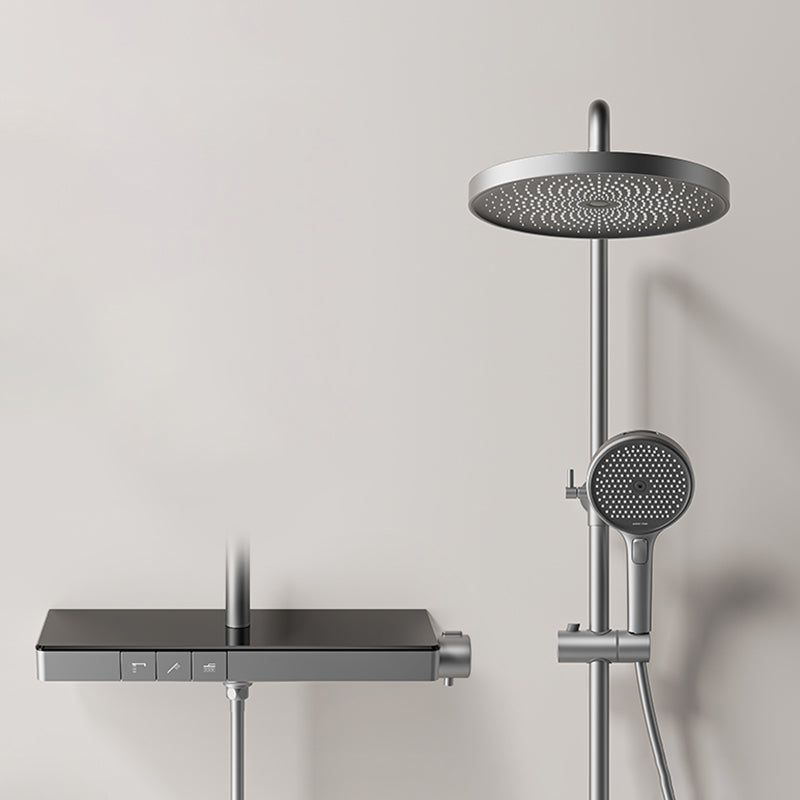 Modern Shower System Brass Volume Control Slide Bar Included Shower Combo Grey Three Function Thermostatic Model Clearhalo 'Bathroom Remodel & Bathroom Fixtures' 'Home Improvement' 'home_improvement' 'home_improvement_shower_faucets' 'Shower Faucets & Systems' 'shower_faucets' 'Showers & Bathtubs Plumbing' 'Showers & Bathtubs' 6502610