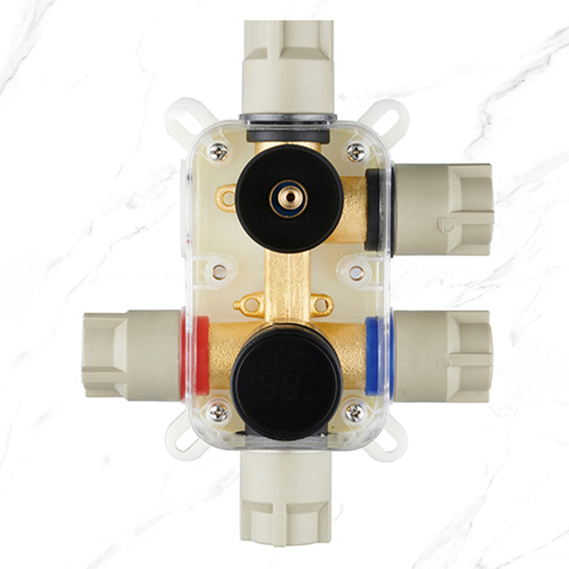 Modern Shower Set Brass Temperature Control Ceiling Mounted Shower System Clearhalo 'Bathroom Remodel & Bathroom Fixtures' 'Home Improvement' 'home_improvement' 'home_improvement_shower_faucets' 'Shower Faucets & Systems' 'shower_faucets' 'Showers & Bathtubs Plumbing' 'Showers & Bathtubs' 6502689