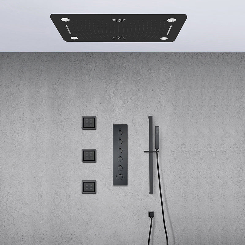 Modern Shower System Brass Slide Bar Included Ceiling Mounted Shower Head Combo Black Clearhalo 'Bathroom Remodel & Bathroom Fixtures' 'Home Improvement' 'home_improvement' 'home_improvement_shower_faucets' 'Shower Faucets & Systems' 'shower_faucets' 'Showers & Bathtubs Plumbing' 'Showers & Bathtubs' 6502714
