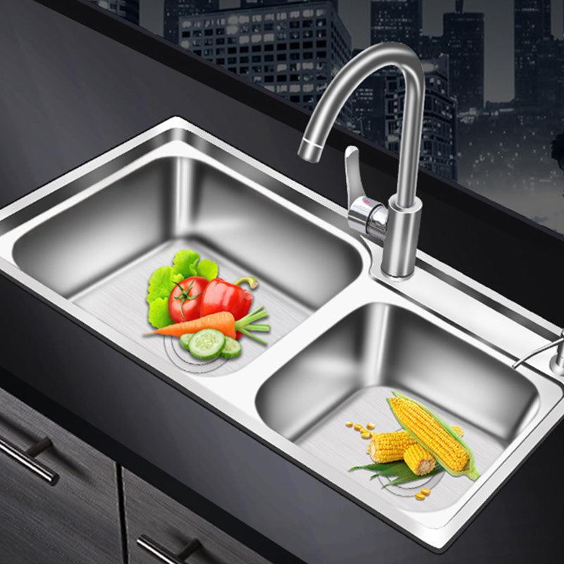 Modern Style Kitchen Sink Stainless Steel Corrosion Resistant Drop-In Kitchen Sink 31.5"L x 16.9"W x 7.9"H Sink with Faucet All Copper Hot and Cold Faucet Clearhalo 'Home Improvement' 'home_improvement' 'home_improvement_kitchen_sinks' 'Kitchen Remodel & Kitchen Fixtures' 'Kitchen Sinks & Faucet Components' 'Kitchen Sinks' 'kitchen_sinks' 6502727