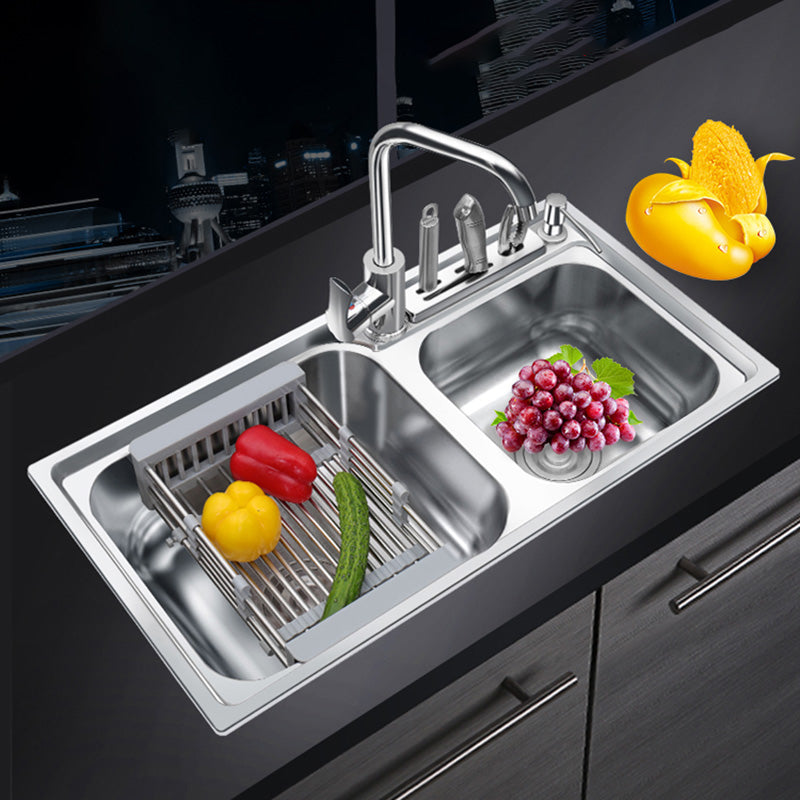 Modern Style Kitchen Sink Stainless Steel Corrosion Resistant Drop-In Kitchen Sink 31.5"L x 16.9"W x 7.9"H Sink with Faucet Single Cooling Tap Clearhalo 'Home Improvement' 'home_improvement' 'home_improvement_kitchen_sinks' 'Kitchen Remodel & Kitchen Fixtures' 'Kitchen Sinks & Faucet Components' 'Kitchen Sinks' 'kitchen_sinks' 6502734