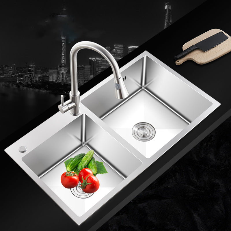Contemporary Style Kitchen Sink Noise-cancelling Design Stainless Steel Kitchen Sink 31"L x 17"W x 8"H Sink with Faucet Pull Out Faucet Clearhalo 'Home Improvement' 'home_improvement' 'home_improvement_kitchen_sinks' 'Kitchen Remodel & Kitchen Fixtures' 'Kitchen Sinks & Faucet Components' 'Kitchen Sinks' 'kitchen_sinks' 6502745
