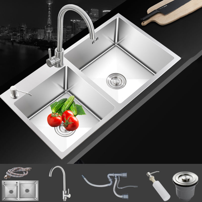 Contemporary Style Kitchen Sink Noise-cancelling Design Stainless Steel Kitchen Sink Sink with Faucet Round Faucet Clearhalo 'Home Improvement' 'home_improvement' 'home_improvement_kitchen_sinks' 'Kitchen Remodel & Kitchen Fixtures' 'Kitchen Sinks & Faucet Components' 'Kitchen Sinks' 'kitchen_sinks' 6502747