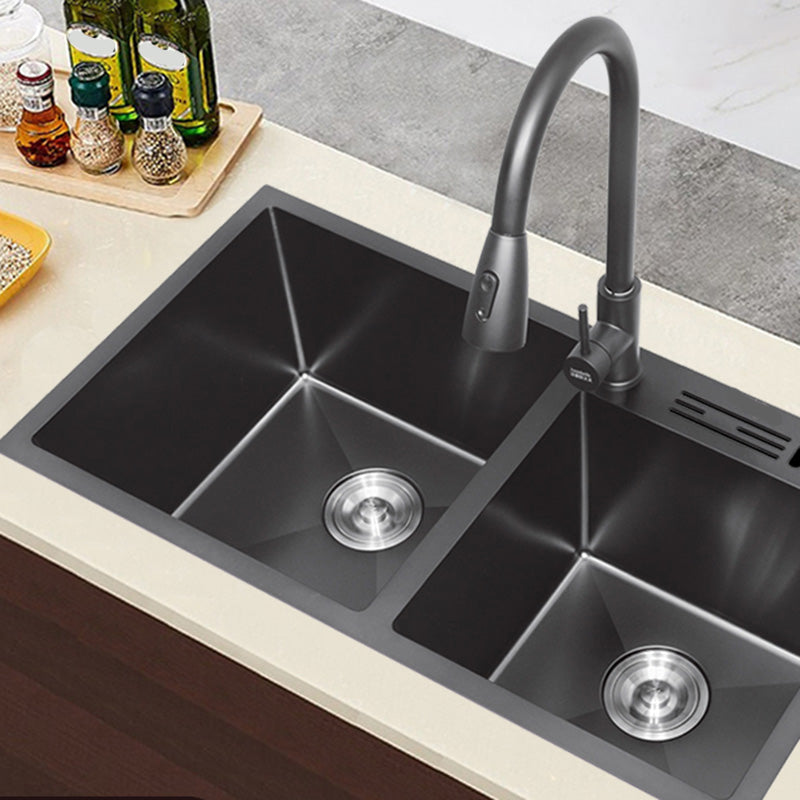 Classic Style Kitchen Sink Stainless Steel Kitchen Double Sink with Drain Strainer Kit Clearhalo 'Home Improvement' 'home_improvement' 'home_improvement_kitchen_sinks' 'Kitchen Remodel & Kitchen Fixtures' 'Kitchen Sinks & Faucet Components' 'Kitchen Sinks' 'kitchen_sinks' 6502765