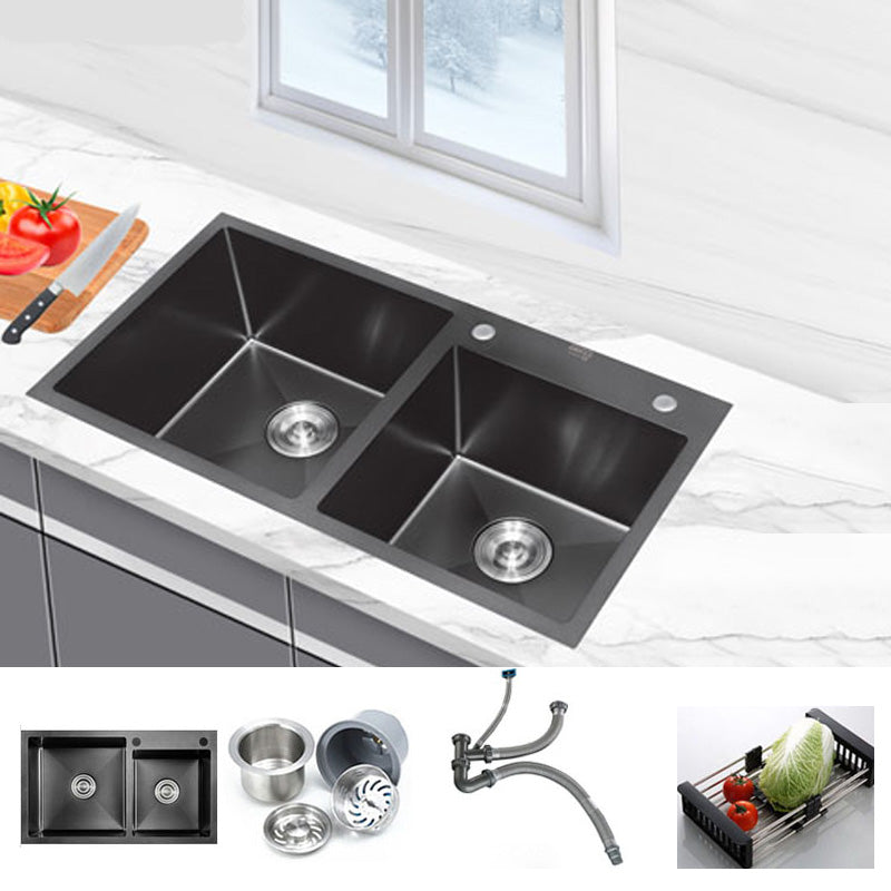 Classic Style Kitchen Sink Stainless Steel Kitchen Double Sink with Drain Strainer Kit Sink Only None Clearhalo 'Home Improvement' 'home_improvement' 'home_improvement_kitchen_sinks' 'Kitchen Remodel & Kitchen Fixtures' 'Kitchen Sinks & Faucet Components' 'Kitchen Sinks' 'kitchen_sinks' 6502766