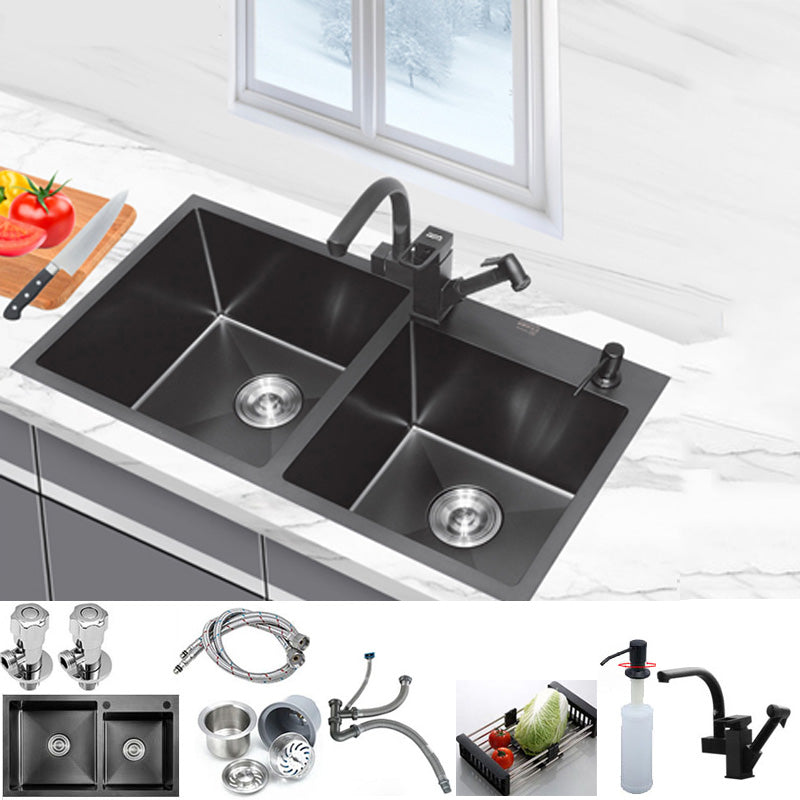 Classic Style Kitchen Sink Stainless Steel Kitchen Double Sink with Drain Strainer Kit Sink with Faucet Robot Faucet Clearhalo 'Home Improvement' 'home_improvement' 'home_improvement_kitchen_sinks' 'Kitchen Remodel & Kitchen Fixtures' 'Kitchen Sinks & Faucet Components' 'Kitchen Sinks' 'kitchen_sinks' 6502768