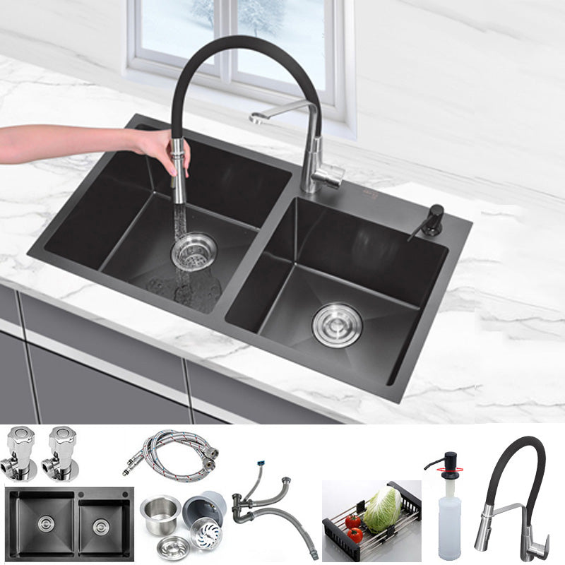 Classic Style Kitchen Sink Stainless Steel Kitchen Double Sink with Drain Strainer Kit Sink with Faucet Universal Faucet Clearhalo 'Home Improvement' 'home_improvement' 'home_improvement_kitchen_sinks' 'Kitchen Remodel & Kitchen Fixtures' 'Kitchen Sinks & Faucet Components' 'Kitchen Sinks' 'kitchen_sinks' 6502770
