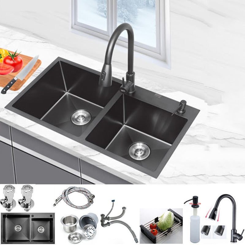 Classic Style Kitchen Sink Stainless Steel Kitchen Double Sink with Drain Strainer Kit Sink with Faucet Pull Out Faucet Clearhalo 'Home Improvement' 'home_improvement' 'home_improvement_kitchen_sinks' 'Kitchen Remodel & Kitchen Fixtures' 'Kitchen Sinks & Faucet Components' 'Kitchen Sinks' 'kitchen_sinks' 6502772