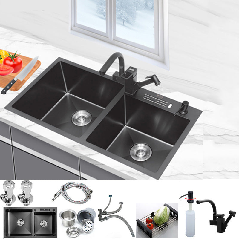 Classic Style Kitchen Sink Stainless Steel Kitchen Double Sink with Drain Strainer Kit Sink with Faucet Robot Faucet Clearhalo 'Home Improvement' 'home_improvement' 'home_improvement_kitchen_sinks' 'Kitchen Remodel & Kitchen Fixtures' 'Kitchen Sinks & Faucet Components' 'Kitchen Sinks' 'kitchen_sinks' 6502774