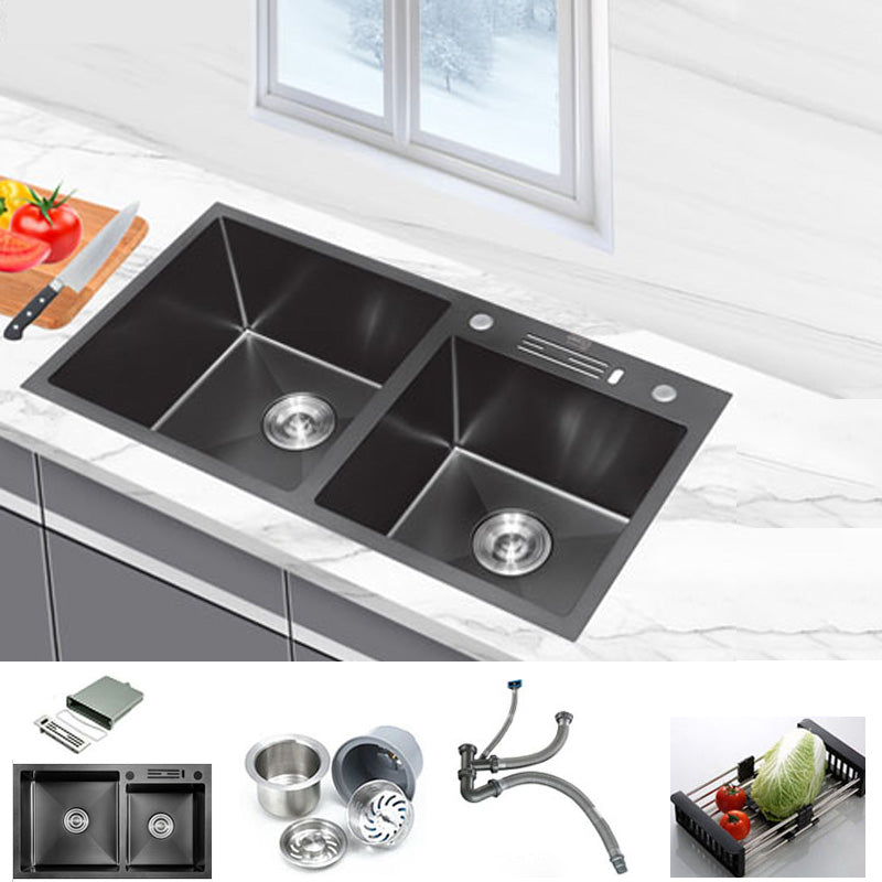 Classic Style Kitchen Sink Stainless Steel Kitchen Double Sink with Drain Strainer Kit Sink Only None Clearhalo 'Home Improvement' 'home_improvement' 'home_improvement_kitchen_sinks' 'Kitchen Remodel & Kitchen Fixtures' 'Kitchen Sinks & Faucet Components' 'Kitchen Sinks' 'kitchen_sinks' 6502777