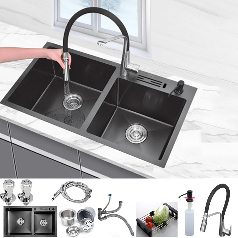 Classic Style Kitchen Sink Stainless Steel Kitchen Double Sink with Drain Strainer Kit Sink with Faucet Universal Faucet Clearhalo 'Home Improvement' 'home_improvement' 'home_improvement_kitchen_sinks' 'Kitchen Remodel & Kitchen Fixtures' 'Kitchen Sinks & Faucet Components' 'Kitchen Sinks' 'kitchen_sinks' 6502779