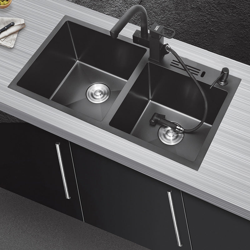 Classic Style Kitchen Sink Stainless Steel Kitchen Double Sink with Drain Strainer Kit Clearhalo 'Home Improvement' 'home_improvement' 'home_improvement_kitchen_sinks' 'Kitchen Remodel & Kitchen Fixtures' 'Kitchen Sinks & Faucet Components' 'Kitchen Sinks' 'kitchen_sinks' 6502783