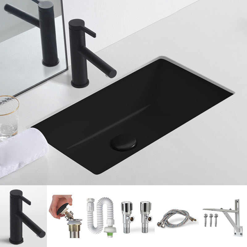Black Undermount Vanity Sink Modern Porcelain Undermount Vanity Sink 19"L x 11"W x 5"H Sink with Faucet Clearhalo 'Bathroom Remodel & Bathroom Fixtures' 'Bathroom Sinks & Faucet Components' 'Bathroom Sinks' 'bathroom_sink' 'Home Improvement' 'home_improvement' 'home_improvement_bathroom_sink' 6502825