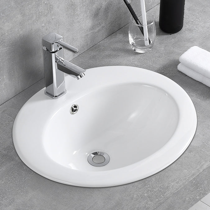 Traditional Wash Stand Oval Shape Porcelain with Pop-Up Drain Vessel Bathroom Sink 16"L x 14"W x 6"H Sink with Faucet Clearhalo 'Bathroom Remodel & Bathroom Fixtures' 'Bathroom Sinks & Faucet Components' 'Bathroom Sinks' 'bathroom_sink' 'Home Improvement' 'home_improvement' 'home_improvement_bathroom_sink' 6502840