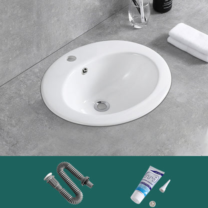 Traditional Wash Stand Oval Shape Porcelain with Pop-Up Drain Vessel Bathroom Sink 16"L x 14"W x 6"H Sink Clearhalo 'Bathroom Remodel & Bathroom Fixtures' 'Bathroom Sinks & Faucet Components' 'Bathroom Sinks' 'bathroom_sink' 'Home Improvement' 'home_improvement' 'home_improvement_bathroom_sink' 6502841