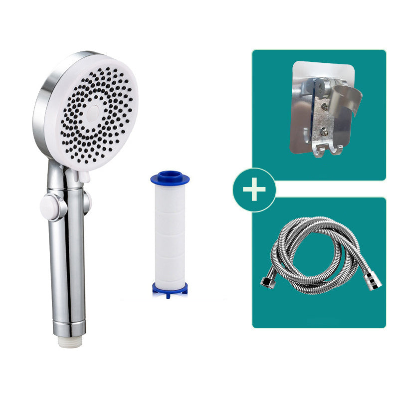 Contemporary Round Shower Head Combo Handheld Shower Head 9.8 Inch H Spray Head White Shower & Bracket & Hose & Filter Ball Clearhalo 'Bathroom Remodel & Bathroom Fixtures' 'Home Improvement' 'home_improvement' 'home_improvement_shower_heads' 'Shower Heads' 'shower_heads' 'Showers & Bathtubs Plumbing' 'Showers & Bathtubs' 6502954