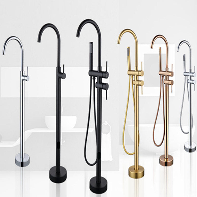 Floor Mounted Metal Freestanding Tub Filler High Arc Freestanding Faucet Clearhalo 'Bathroom Remodel & Bathroom Fixtures' 'Bathtub Faucets' 'bathtub_faucets' 'Home Improvement' 'home_improvement' 'home_improvement_bathtub_faucets' 6503003