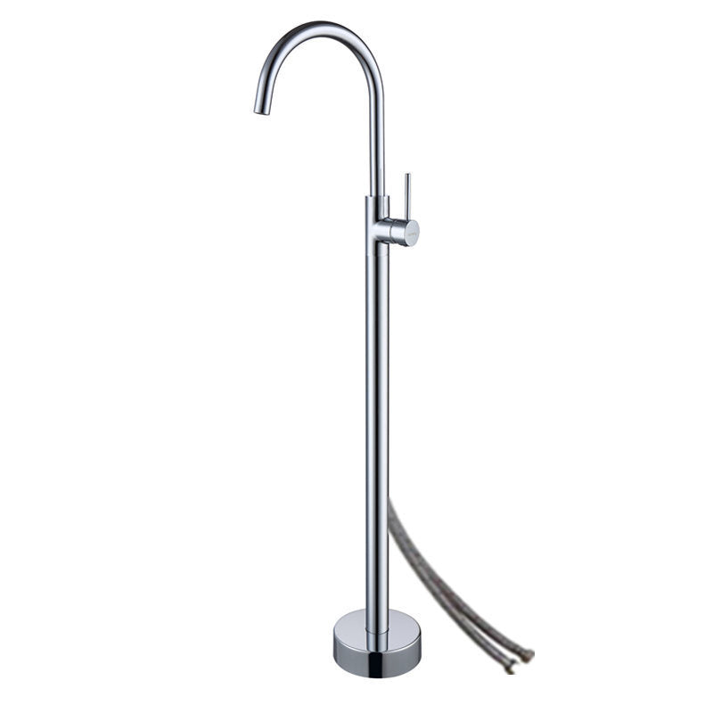 Floor Mounted Metal Freestanding Tub Filler High Arc Freestanding Faucet Chrome Hand Shower Not Included Wall Clearhalo 'Bathroom Remodel & Bathroom Fixtures' 'Bathtub Faucets' 'bathtub_faucets' 'Home Improvement' 'home_improvement' 'home_improvement_bathtub_faucets' 6503008