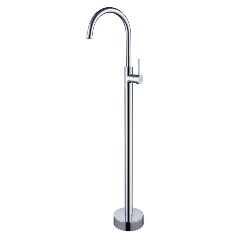 Floor Mounted Metal Freestanding Tub Filler High Arc Freestanding Faucet Chrome Hand Shower Not Included Ground Clearhalo 'Bathroom Remodel & Bathroom Fixtures' 'Bathtub Faucets' 'bathtub_faucets' 'Home Improvement' 'home_improvement' 'home_improvement_bathtub_faucets' 6503011