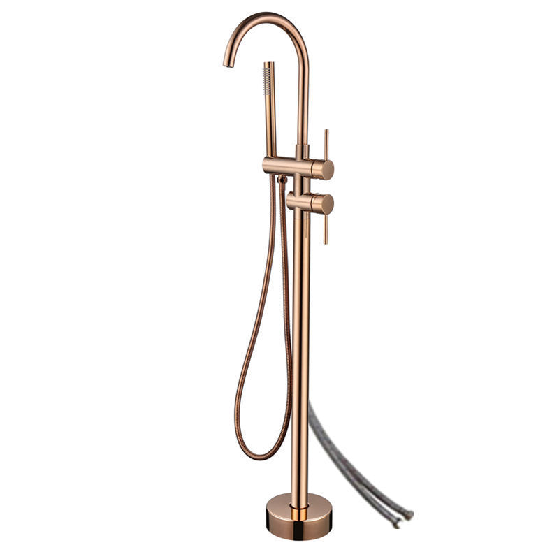 Floor Mounted Metal Freestanding Tub Filler High Arc Freestanding Faucet Rose Gold Hand Shower Included Wall Clearhalo 'Bathroom Remodel & Bathroom Fixtures' 'Bathtub Faucets' 'bathtub_faucets' 'Home Improvement' 'home_improvement' 'home_improvement_bathtub_faucets' 6503015