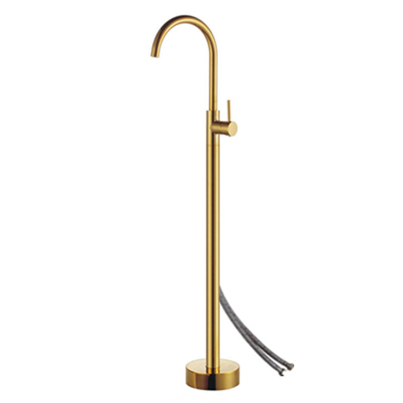 Floor Mounted Metal Freestanding Tub Filler High Arc Freestanding Faucet Gold Hand Shower Not Included Wall Clearhalo 'Bathroom Remodel & Bathroom Fixtures' 'Bathtub Faucets' 'bathtub_faucets' 'Home Improvement' 'home_improvement' 'home_improvement_bathtub_faucets' 6503016