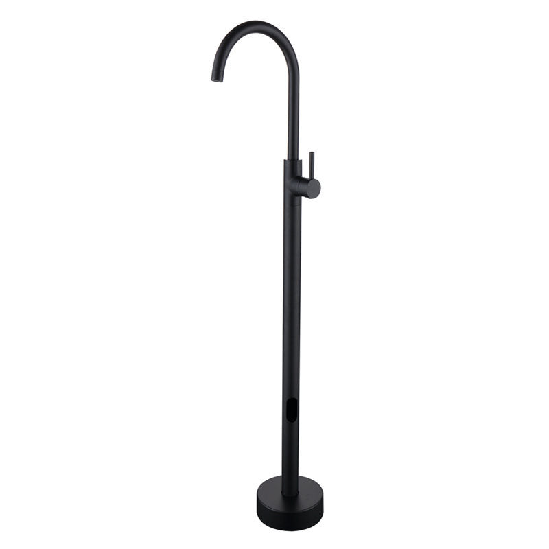 Floor Mounted Metal Freestanding Tub Filler High Arc Freestanding Faucet Black Hand Shower Not Included Ground Clearhalo 'Bathroom Remodel & Bathroom Fixtures' 'Bathtub Faucets' 'bathtub_faucets' 'Home Improvement' 'home_improvement' 'home_improvement_bathtub_faucets' 6503017