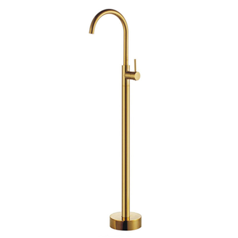 Floor Mounted Metal Freestanding Tub Filler High Arc Freestanding Faucet Gold Hand Shower Not Included Ground Clearhalo 'Bathroom Remodel & Bathroom Fixtures' 'Bathtub Faucets' 'bathtub_faucets' 'Home Improvement' 'home_improvement' 'home_improvement_bathtub_faucets' 6503018