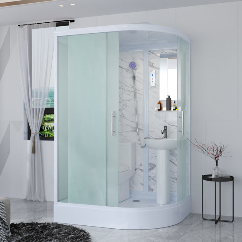 Sliding Shower Enclosure Framed Shower with Tempered Glass in White without Toilet Clearhalo 'Bathroom Remodel & Bathroom Fixtures' 'Home Improvement' 'home_improvement' 'home_improvement_shower_stalls_enclosures' 'Shower Stalls & Enclosures' 'shower_stalls_enclosures' 'Showers & Bathtubs' 6503084