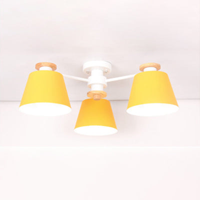 Bucket Shade Hanging Light Multi-Head Metal Chandelier for Kindergarten Foyer 3 Yellow Clearhalo 'Ceiling Lights' 'Chandeliers' Lighting' options 65036_24f97873-09e6-48dd-a368-d93f7dc572ba
