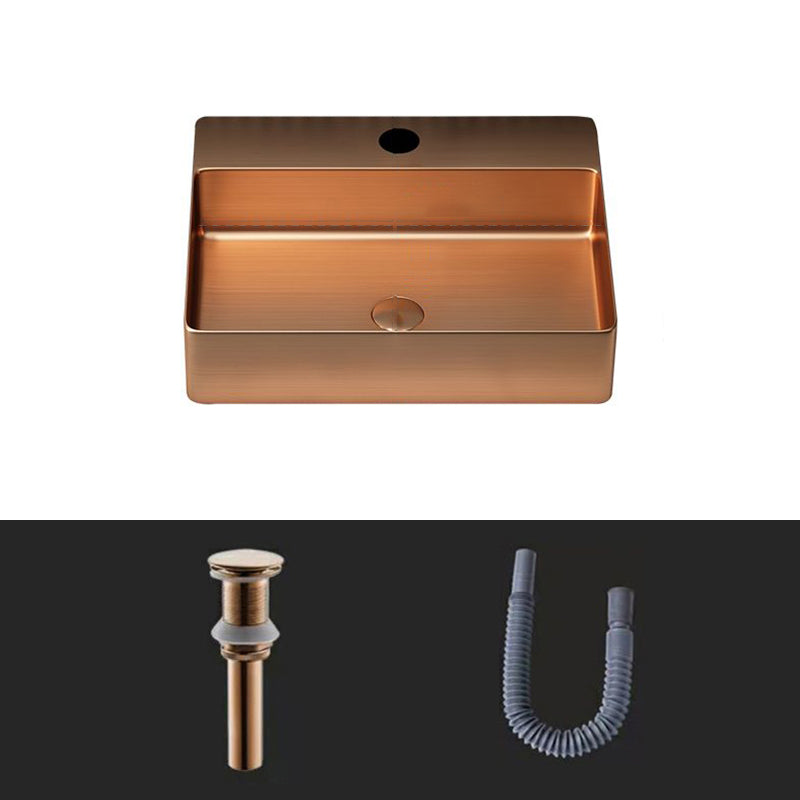 Modern Bathroom Sink Rectangular Bathroom Sink with Basin and Faucet Rose Gold None Sink Clearhalo 'Bathroom Remodel & Bathroom Fixtures' 'Bathroom Sinks & Faucet Components' 'Bathroom Sinks' 'bathroom_sink' 'Home Improvement' 'home_improvement' 'home_improvement_bathroom_sink' 6503751