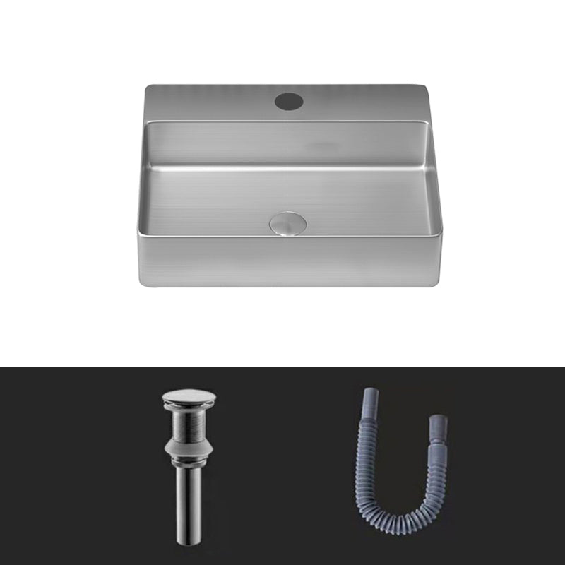Modern Bathroom Sink Rectangular Bathroom Sink with Basin and Faucet Silver Gray None Sink Clearhalo 'Bathroom Remodel & Bathroom Fixtures' 'Bathroom Sinks & Faucet Components' 'Bathroom Sinks' 'bathroom_sink' 'Home Improvement' 'home_improvement' 'home_improvement_bathroom_sink' 6503753