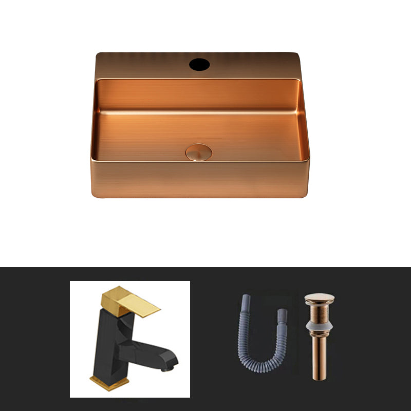 Modern Bathroom Sink Rectangular Bathroom Sink with Basin and Faucet Rose Gold Square Faucet Sink with Faucet Clearhalo 'Bathroom Remodel & Bathroom Fixtures' 'Bathroom Sinks & Faucet Components' 'Bathroom Sinks' 'bathroom_sink' 'Home Improvement' 'home_improvement' 'home_improvement_bathroom_sink' 6503757