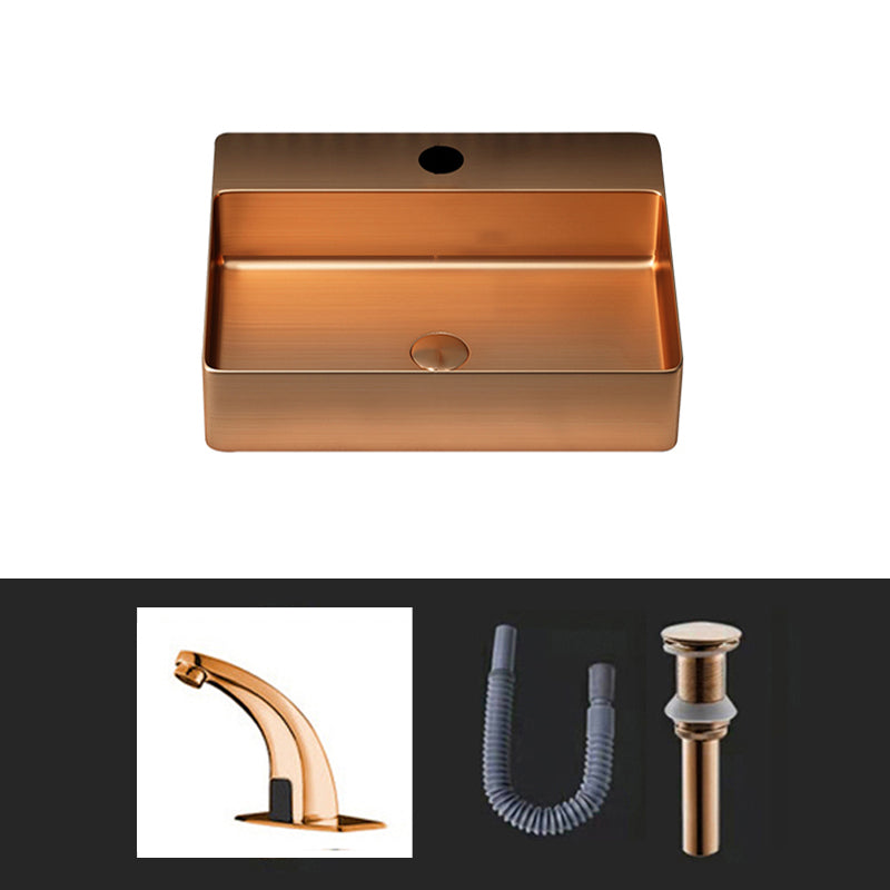 Modern Bathroom Sink Rectangular Bathroom Sink with Basin and Faucet Rose Gold Low Profile Sink with Faucet Clearhalo 'Bathroom Remodel & Bathroom Fixtures' 'Bathroom Sinks & Faucet Components' 'Bathroom Sinks' 'bathroom_sink' 'Home Improvement' 'home_improvement' 'home_improvement_bathroom_sink' 6503771