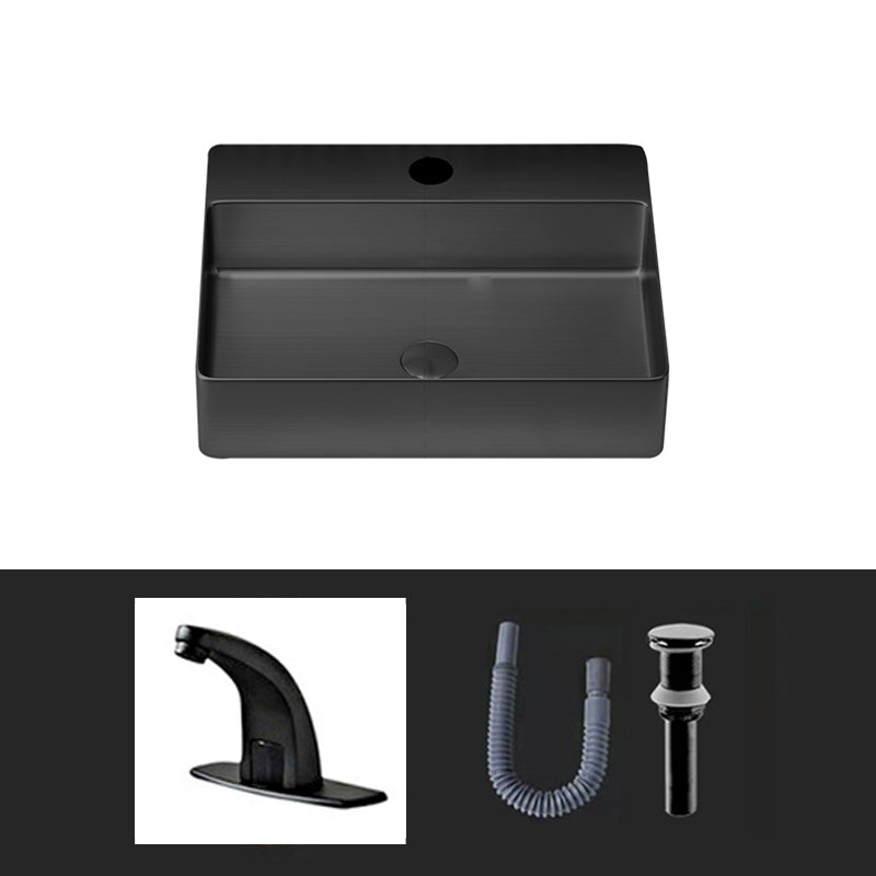 Modern Bathroom Sink Rectangular Bathroom Sink with Basin and Faucet Black Low Profile Sink with Faucet Clearhalo 'Bathroom Remodel & Bathroom Fixtures' 'Bathroom Sinks & Faucet Components' 'Bathroom Sinks' 'bathroom_sink' 'Home Improvement' 'home_improvement' 'home_improvement_bathroom_sink' 6503772