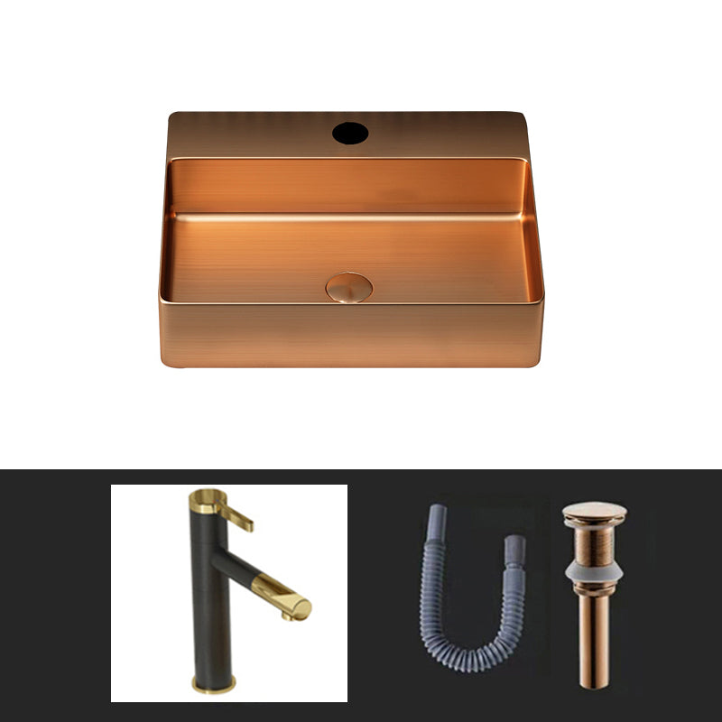 Modern Bathroom Sink Rectangular Bathroom Sink with Basin and Faucet Rose Gold Pull Down Pull Out Faucet Sink with Faucet Clearhalo 'Bathroom Remodel & Bathroom Fixtures' 'Bathroom Sinks & Faucet Components' 'Bathroom Sinks' 'bathroom_sink' 'Home Improvement' 'home_improvement' 'home_improvement_bathroom_sink' 6503773