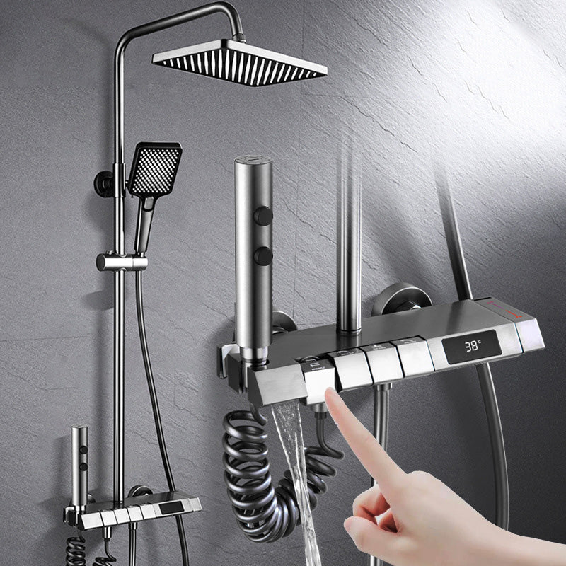 Adjustable Spray Pattern Shower Combo Stainless Steel Shower Faucet Arm Shower Head Clearhalo 'Bathroom Remodel & Bathroom Fixtures' 'Home Improvement' 'home_improvement' 'home_improvement_shower_faucets' 'Shower Faucets & Systems' 'shower_faucets' 'Showers & Bathtubs Plumbing' 'Showers & Bathtubs' 6503778