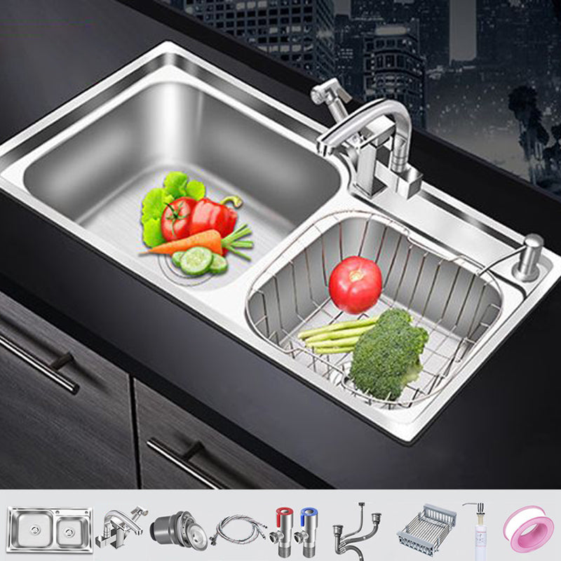 Modern Style Kitchen Sink Stainless Steel 2 Holes Drop-In Kitchen Sink Sink with Faucet Robot Faucet Clearhalo 'Home Improvement' 'home_improvement' 'home_improvement_kitchen_sinks' 'Kitchen Remodel & Kitchen Fixtures' 'Kitchen Sinks & Faucet Components' 'Kitchen Sinks' 'kitchen_sinks' 6503783