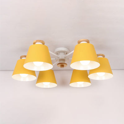 Bucket Shade Hanging Light Multi-Head Metal Chandelier for Kindergarten Foyer 6 Yellow Clearhalo 'Ceiling Lights' 'Chandeliers' Lighting' options 65037_fd67f093-19d7-4be0-8718-ff591442d39d