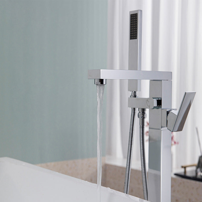 Bathroom Freestanding Tub Filler Floor Mounted One Handle Fixed Faucet with Hose Clearhalo 'Bathroom Remodel & Bathroom Fixtures' 'Bathtub Faucets' 'bathtub_faucets' 'Home Improvement' 'home_improvement' 'home_improvement_bathtub_faucets' 6503802