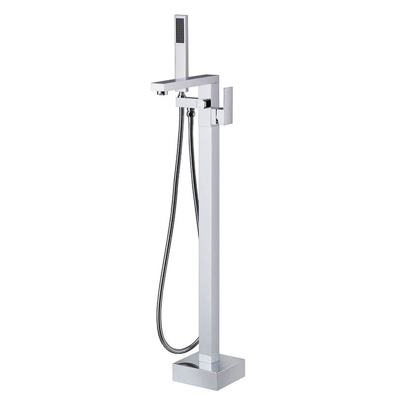 Bathroom Freestanding Tub Filler Floor Mounted One Handle Fixed Faucet with Hose Clearhalo 'Bathroom Remodel & Bathroom Fixtures' 'Bathtub Faucets' 'bathtub_faucets' 'Home Improvement' 'home_improvement' 'home_improvement_bathtub_faucets' 6503805
