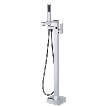 Bathroom Freestanding Tub Filler Floor Mounted One Handle Fixed Faucet with Hose Clearhalo 'Bathroom Remodel & Bathroom Fixtures' 'Bathtub Faucets' 'bathtub_faucets' 'Home Improvement' 'home_improvement' 'home_improvement_bathtub_faucets' 6503805