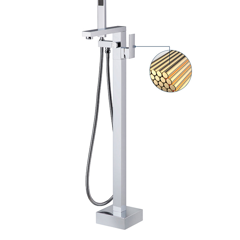 Bathroom Freestanding Tub Filler Floor Mounted One Handle Fixed Faucet with Hose Clearhalo 'Bathroom Remodel & Bathroom Fixtures' 'Bathtub Faucets' 'bathtub_faucets' 'Home Improvement' 'home_improvement' 'home_improvement_bathtub_faucets' 6503806